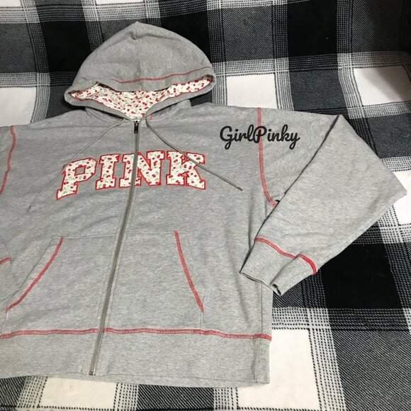 PINK FRANKIES x BERRY FULL ZIP HOODED SWEATSHIRT IN HEATHER GREY ON HAND XS-XL - Picture 5 of 12